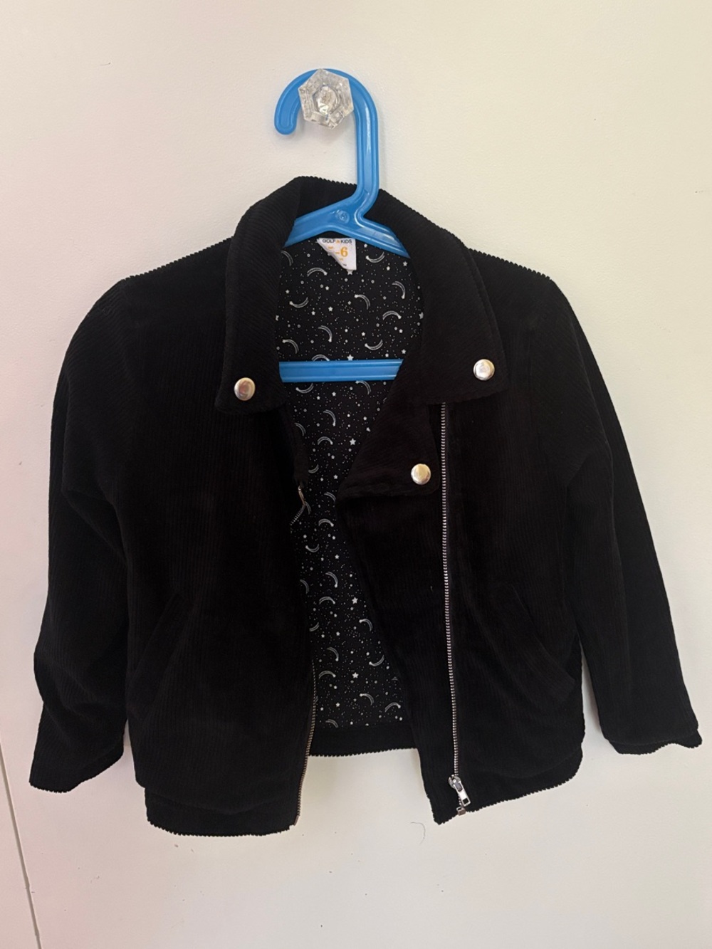 Kids Black Corduroy Moto Jacket with Crescent Lining